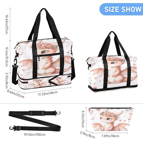 Little Dragon Watercolor Gym Bag for Women Sport Travel Duffel Bag Shoulder Weekender Overnight Bags with Wet Pocket & Shoe Compartment3