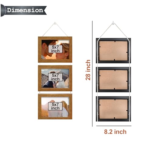 Image of Art Street Sythentic Wood Wall Mount Rectangular Photo Frame (5 x 7 inch, Gold), Set of 3