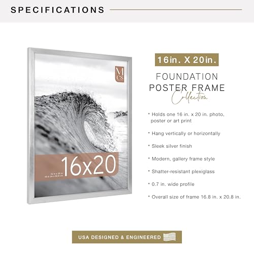 Image of MCS Foundation 16x20 Poster Frame Traditional Silver, Vertical & Horizontal Wall Hanging Large Picture Frame for Photos, Posters & Art Prints (1-Pack)