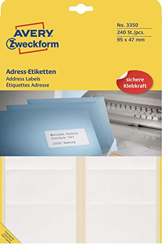 AVERY Zweckform 3350 Adress-Etiketten (Papier matt, 240 Etiketten, 95 x 47 mm, 20 Blatt) weiß