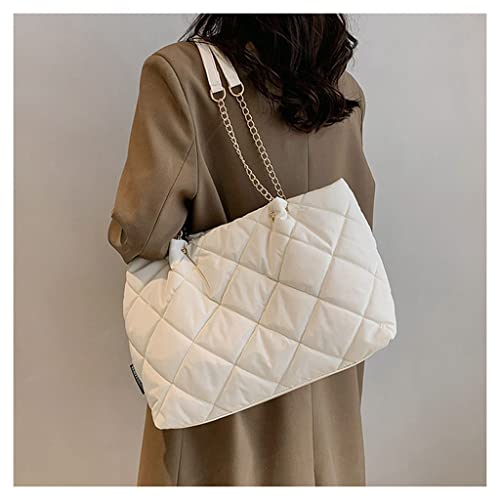 Image of GRPKSSIB Quilted Tote Bag Soft Nylon Shoulder Bag Lightweight Puffer Padding Handbag Puffy Hobo with Chain for Women