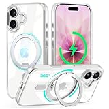 iPhone 17 用 ケース 【2025年版・強化型360°回転スタンド】 MagSafe対応 アイフォン17 スマホケース 縦横多角度 Uovon 携帯ケース アイホン17 カバー リング マグネット搭載 ワイヤレス充電 車載ホルダー 金属ボタン 透明 黄変防止 米軍MIL規格 ・ クリア