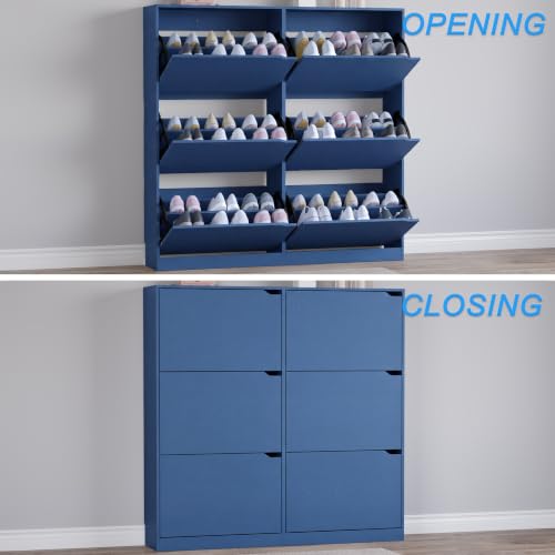 Image of BORNOON Shoe Cabinet with 6 Flip Drawers, Slim Narrow Shoe Storage Cabinet, Freestanding Shoe Organizer for Entryway, Hallway, Foyer