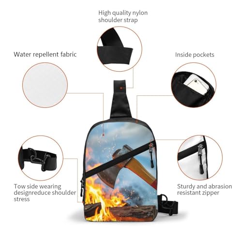 Firefighter Axe Red Line Flag Print Men's and Women's Foldable Crossbody Bag,Sports Crossbody Bags,and Daily Chest Bags3