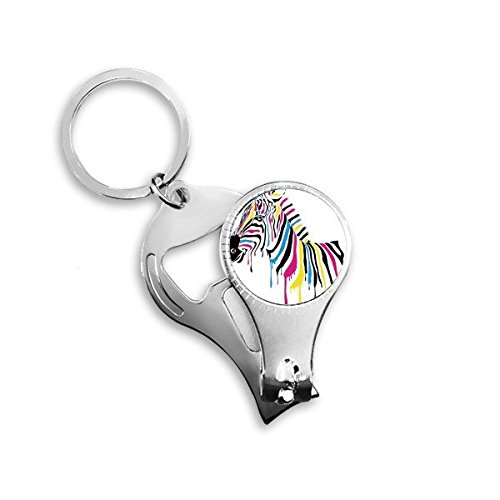 Porte-clés zèbre décapsuleur bague de voiture en métal avec pince à ongles motif animal