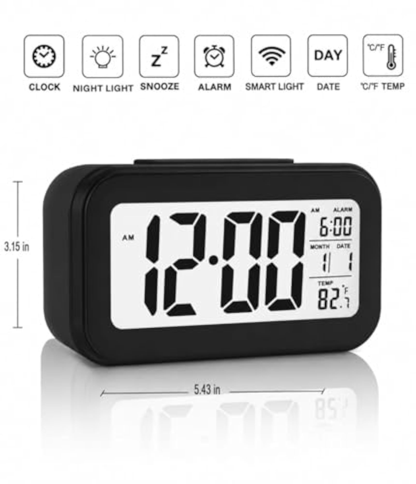 Zambus Plastic Digital Alarm Clock with Automatic Sensor