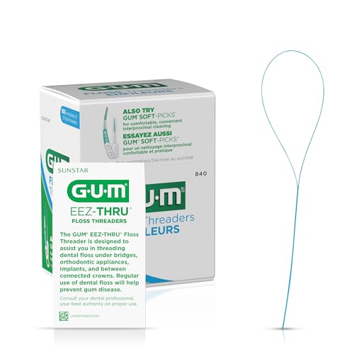GUM EEZ-Thru Floss Threaders 840PQA Dental Flossers for Braces Bridges & Implants Professional Samples 5 Count (Pack of 100)