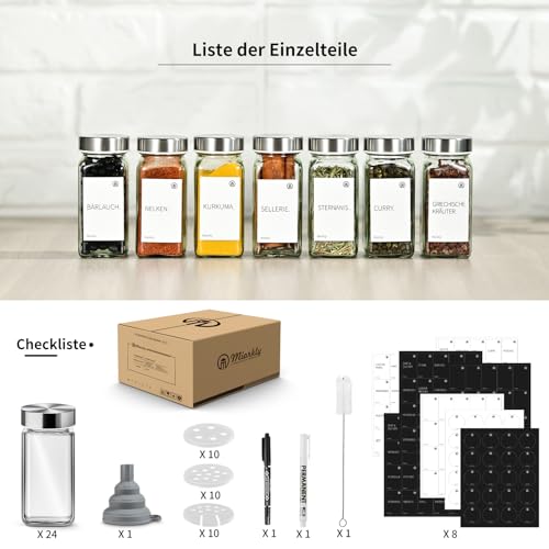 Miorkly Gewürzgläser Eckig mit Streueinsatz - 24 x 120ml - Edelstahl Deckel – Ansicht 2