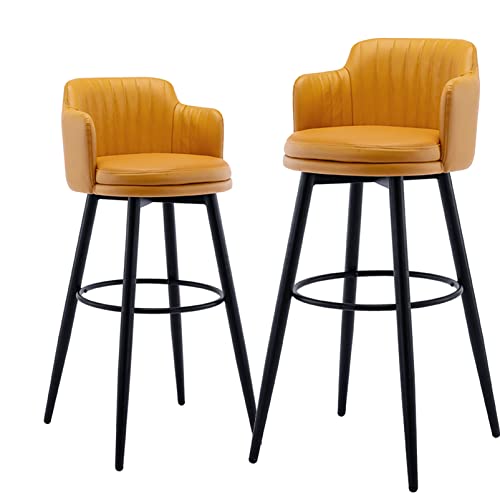 Taburetes de bar giratorios modernos con patas de metal, juego de 2 taburetes altos para encimera de cocina, rotación de 360°, color negro, capacidad de 350 libras