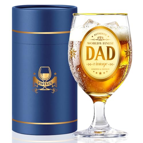 DEARLIVES for Dad Christmas Presents for Daddy Gift 450ml/15oz Beer Glass Happy Birthday Gifts from Daughter and Son for Fathers Day (Dad)