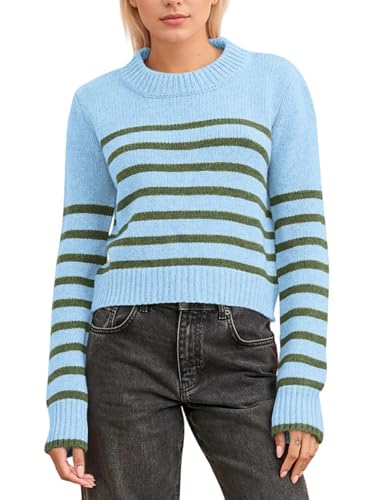 MISSACTIVER Women's Striped Sweaters Classic Round Neck Long Sleeve Loose Knitted Pullovers Sweaters Casual Fall Winter 2025