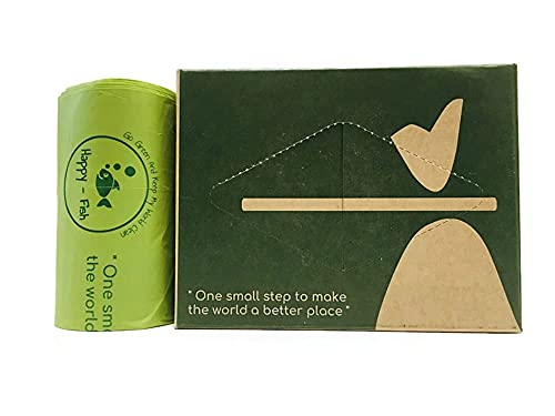 HappyFish, compostable & biodegradable 13 gallon tall kitchen food waste trash bags. Extra thick 60 count. ASTM D6400 and Europe ok home certified. California.