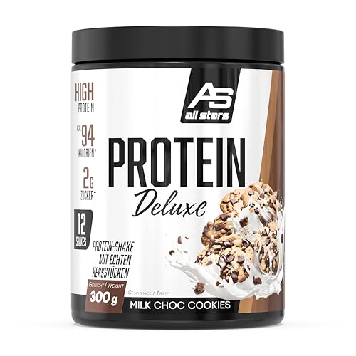 ALL STARS Protein Deluxe Whey Proteinpulver 300g Milky Chocolate Cookies mit Keksstücken - Leckerer Shake mit ca. 67g Eiweiß, 3 hochwertige Protein-Komponenten