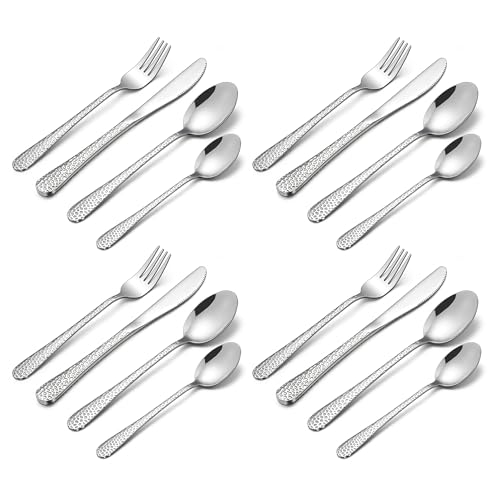 HaWare Kinderbesteck, 16-teilig Edelstahl Kinder Besteck Set mit Hammergriff ab 3 Jahre, Kindergeschirr Set mit Gabel Messer Löffel für Jungen/Mädchen, Ungiftig & Gesund, Spülmaschinenfest