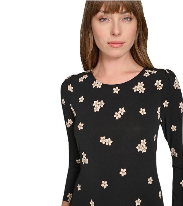Image of Tommy Hilfiger Women's 3 /4 Sleeve Crew Neck Double Ruffle Hem Jersey Shift Mini Dress