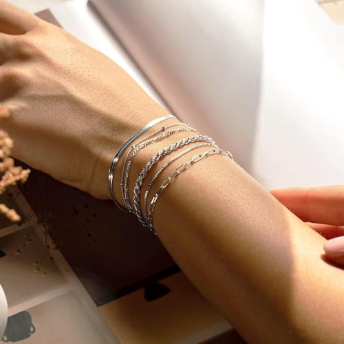 Image of Shining Diva Fashion Gold Plated Bracelet Set for Women & Girls | Set of 6 Trendy Chain Bracelets | Adjustable Layered Bracelet Combo for Daily Wear, Party, Office & Gifting