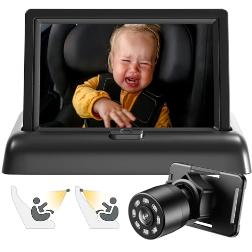 Image of Baby Car Mirror, Car Baby Camera Monitor, Safety Car Seat Mirror Camera with 4.3'' HD, Wide Crystal Clear View, Night Vision, Not Need to Turn Around, Observe The Baby's Every Move at Any Time