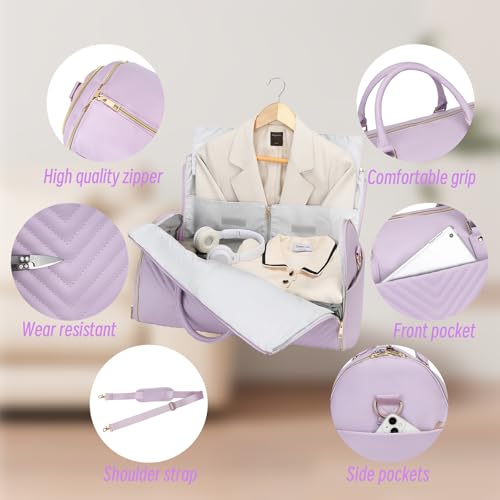Pro Rolling Garment Bag - Detachable Handle & Extended Base, Waterproof PVC Leather with Shoe/Cosmetic Pockets, Silent Wheels for Air Travel/Weddings (48.5" Hanging System)（Purple）2
