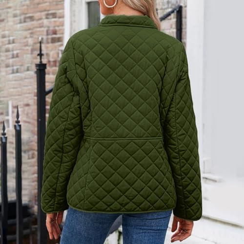 YRAETENM Quilted Jackets for Women Casual Lapel Button down Diamond Puffer Jacket Winter Lightweight Outerwear with Pockets4