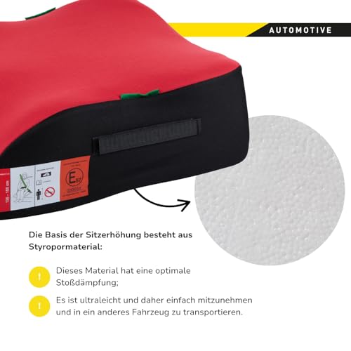 Dunlop Sitzerhöhung Auto Kinder 135-150cm - ECE R129 - Ergonomischer Kindersitz - Waschbarer Bezug - Rot – Ansicht 5