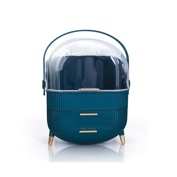 Makeup Cosmetic Organizer Box with Drawer Storage - Plastic Oval Storage Organizer with Turn Lock, Large Capacity for Women’s Skincare and Beauty Products (Green) - Image 7
