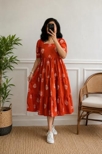 Image of Women's Rayon Printed A-Line Kurti Midi Dress
