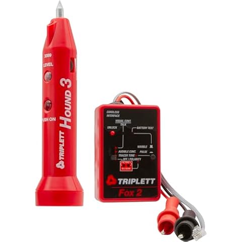 Triplett 3399 Fox & Hound Premium Tone and Probe Wire Tracing Kit Generates Multiple Tones with Adjustable Sensitivity for Electrical Wire, LAN Cable, Telephone,Black Cover