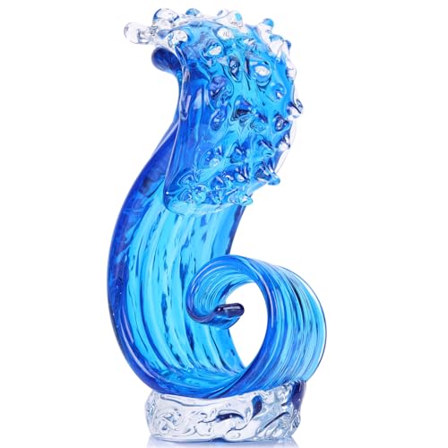 Escultura de Vidrio Forma de Ola Azul