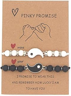 Edary 2 Piece Friendship Bracelet Set Yin Yang Handmade Bracelets Adjustable Cord Graduation Birthday Jewellery Gift for Best Friends Couple for Men and Women, White, 16 centimeters
