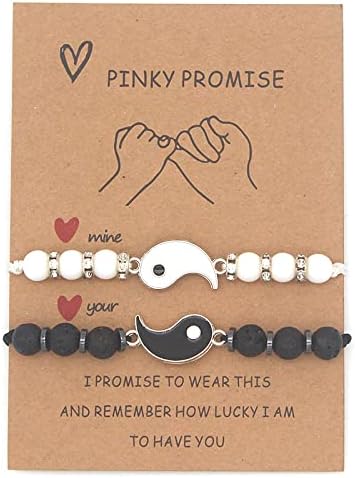 Edary 2 Piece Friendship Bracelet Set Yin Yang Handmade Bracelets Adjustable Cord Graduation Birthday Jewellery Gift for Best Friends Couple for Men and Women, White, 16 centimeters