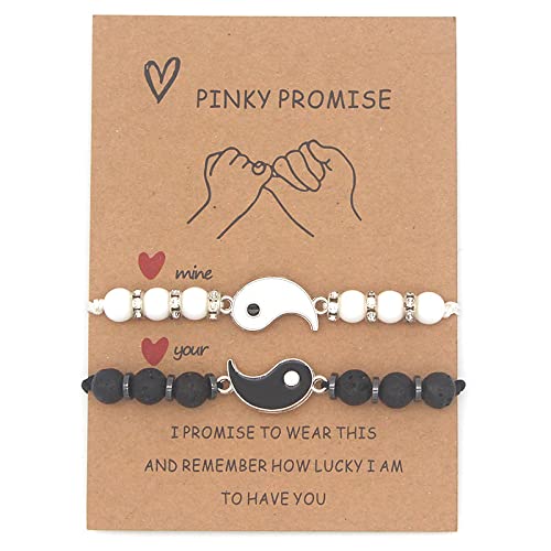 Edary Juego de 2 pulseras de amistad hechas a mano Yin Yang pulseras ajustables con cordón ajustable para graduación, regalo de cumpleaños para mejores amigos, pareja para mujeres y hombres Cover
