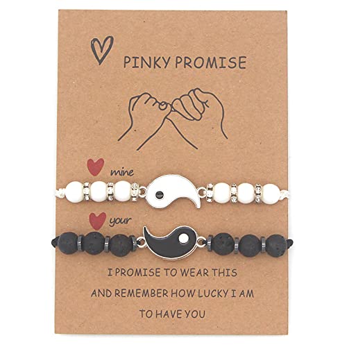 Edary 2 Piece Friendship Bracelet Set Yin Yang Handmade Bracelets Adjustable Cord Graduation Birthday Jewellery Gift for Best Friends Couple for Men and Women, White, 16 centimeters