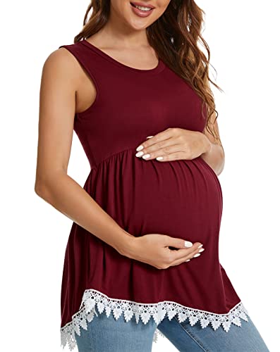 Image of Xpenyo Womens Maternity Tank Top Sleeveless Lace Crochet Trim Peplum Cami Shirts