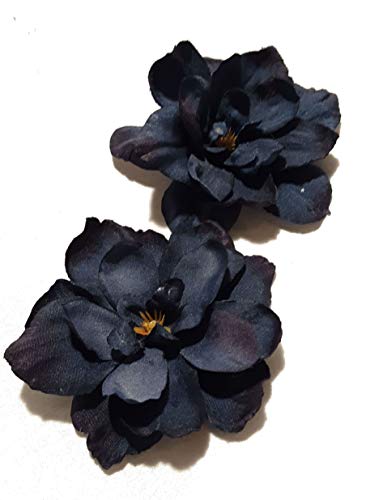 Navy Blue Delphinium Flower Hair Clips - Sold as a Pair