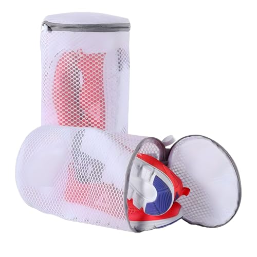 Zegnuem Schuhwaschbeutel Waschmaschine, 2 Stück Wiederverwendbarer Schuhbeutel Waschmaschine Mit Reißverschluss, 20× 35 Cm Durable Sneaker Schuhe Waschbeutel, Für Alle Schuharten & Größen(Weiß)