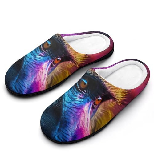 Baboon Colorful Monkey Women's Cotton Slippers Indoor Outdoor Slip-on Warm House Shoes with Anti-Skid Rubber Sole