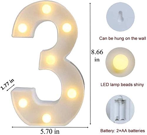 Image of Marquee 3 Number Shaped LED Light Lamp for Decoration Decore Walls Hanging Birthday Party Wedding (Three)