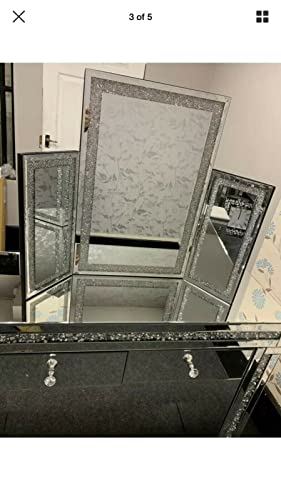 Biznest Luxury Crushed Diamond Triple Dressing Table Mirror with 3 Panel Crystal Frame - Image 4
