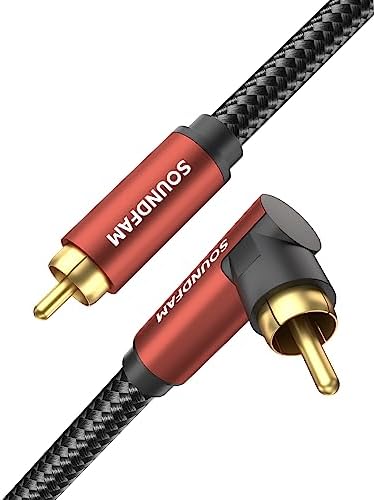 SOUNDFAM 90 Degree RCA Cable Right Angle Subwoofer Cable, Premium Digital Audio Coaxial Cable 24K Gold Plated Dual Shielded - 3.3ft/1M