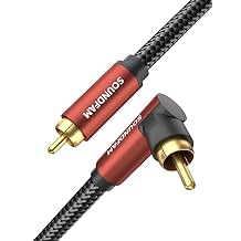90 Degree Right Angle RCA Subwoofer Cable, Dual Shielded 24K Gold-Plated Coaxial Audio Cable for Home Theater, S/PDIF - [ 3.3ft/1M, Red, 1 x 90 RCA Plug ]
