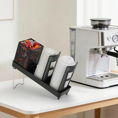 image for Honlibey Coffee Cup Dispenser with Straws Holder, Plastic Coffee Cup a