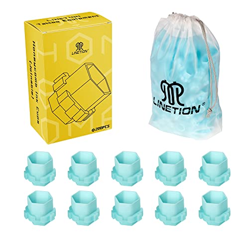 Linetion Tattoo Ink Caps Honeycomb Shape Spliceable Ink Cups for Tattooing Anti-Rollover Spill Eco-Friendly Non Fade Material Large Inner Size 0.63 * 0.75 inch(W*H) 200pcs Pack (Seaform)