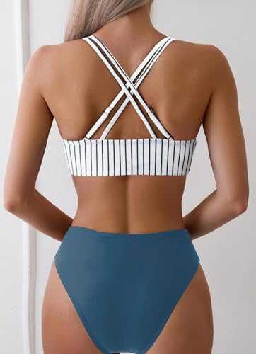 Image of Fanuerg Women's Sexy V Neck Bikini Sets Hollow Out Two Piece Swimsuits Cutout Mid Waist Bathing Suit