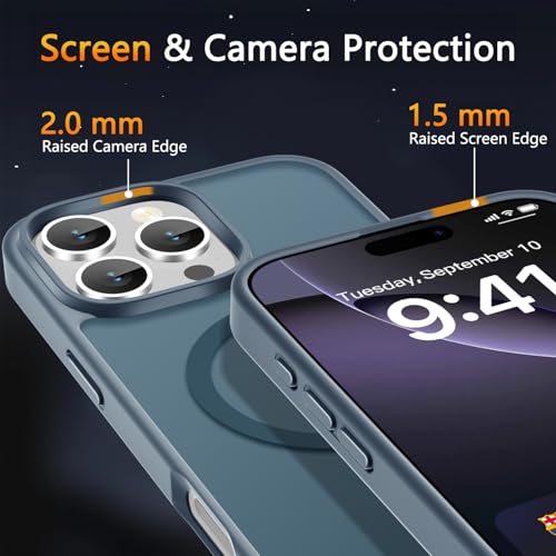 Image of LATVIN for iPhone 16 Pro Max Case, Magnetic Phone Cover, Compatible with MagSafe, Military Grade Protection, Translucent Matte Frosted Back, Navy Blue