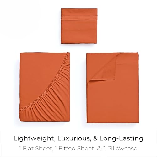 Image of Mellanni Twin Sheets Set - 3 PC Iconic Collection Bedding | Hotel Luxury, Extra Soft, Cooling Bed Sheets - Wrinkle, Fade, Stain Resistant (Twin, Poppy Orange)