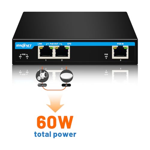 Image of Gigabit Ethernet POE Extender 1 Port 60W in 2 Ports 30W Out POE Passthrough Switch Compliant with IEEE802.3af /at /bt and Extends UP to 100 Meter PX202