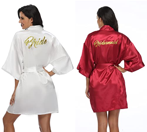 6 Pieces Bridal Shower Bathrobe Set for Bride and Bridesmaid Silky Robe Set Getting Ready Dressing Gown3