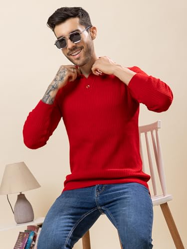 Image of TYSORT Men's Knitted Polo Sweater Casual Full Sleeve Pullover Sweater with Button Collar