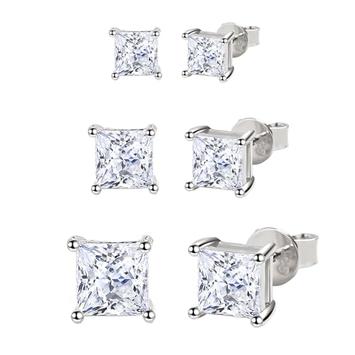 Orecchini da donna classici con design: gli orecchini per ragazze sono semplici ed eleganti con intarsi di zirconi quadrati quadrati, orecchini di argento nel complesso alla moda, personalità, leggeri e comodi da indossare