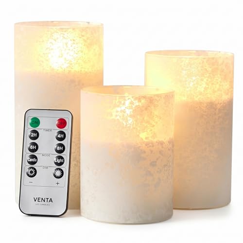 VENTA Frosted Glass LED Candles, Set of 3 | Warm...